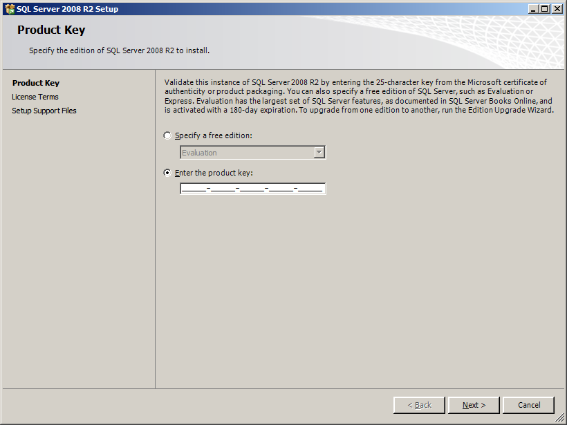 SBS 2011 SQL 2008 Product code screenshot